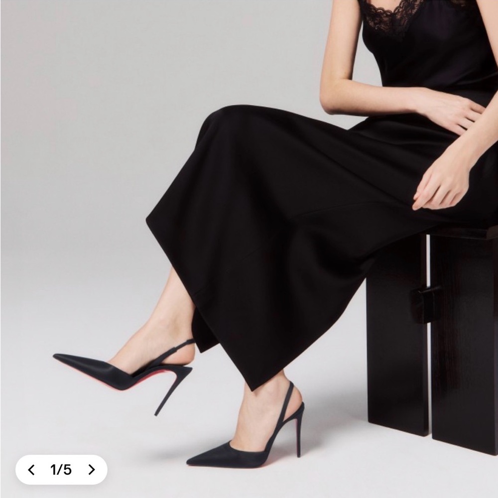 Christian Louboutin ApostrophaSling Black Pointed Slingback Pumps with Red Soles
